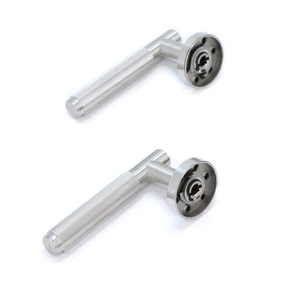 Knurled Lever on Round Rose Door Handle Set - Satin Stainless Steel