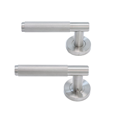 Knurled Lever on Round Rose Door Handle Set - Satin Stainless Steel
