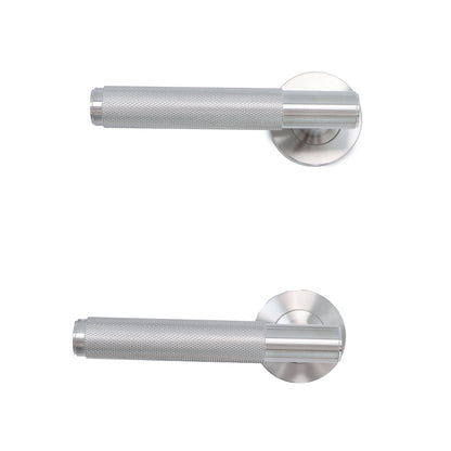 Knurled Lever on Round Rose Door Handle Set - Satin Stainless Steel