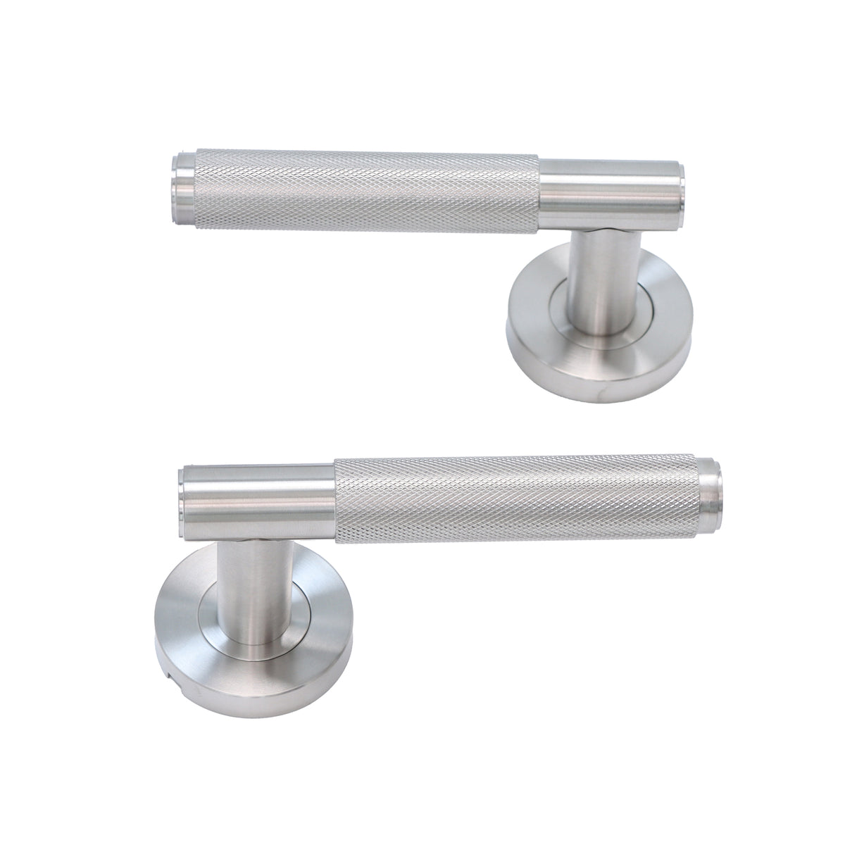Knurled Lever on Round Rose Door Handle Set - Satin Stainless Steel