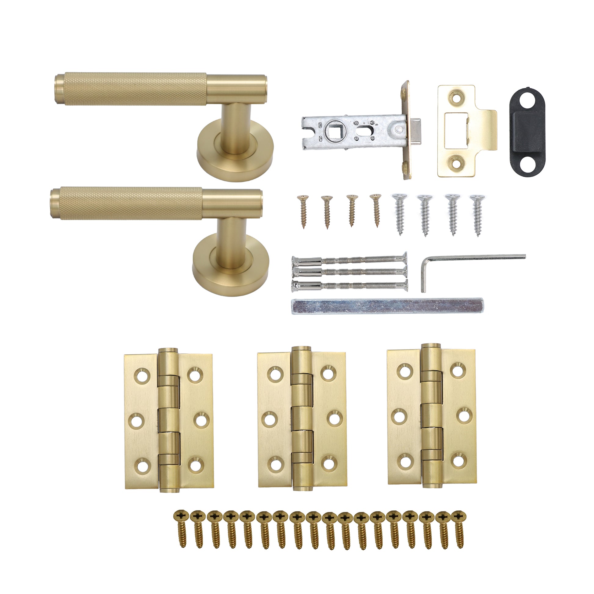 Knurled Lever on Round Rose Door Handle Set - Satin Gold