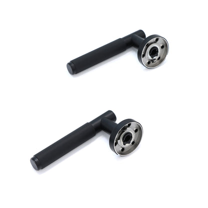 Knurled Lever on Round Rose Door Handle Set - Matt Black