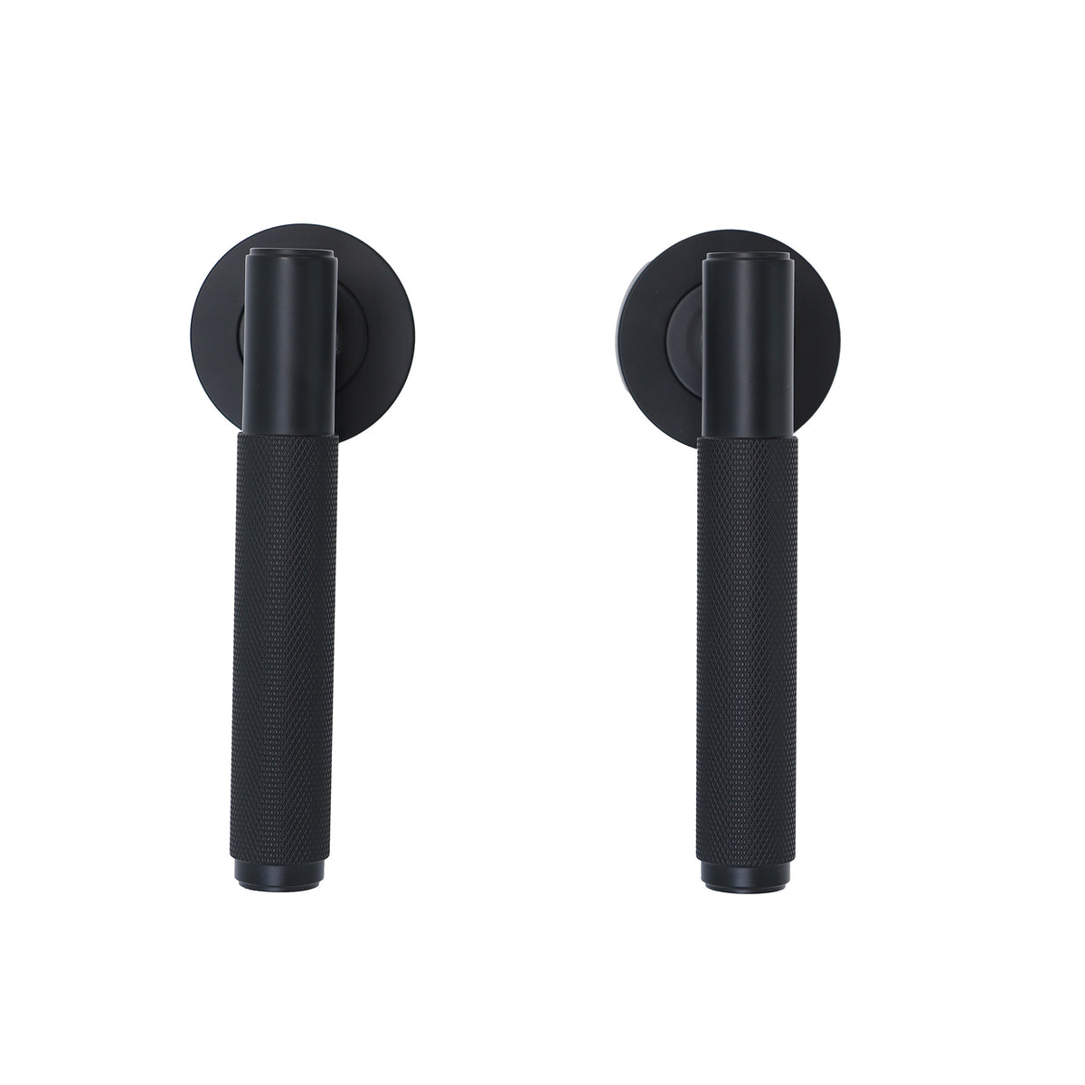 Knurled Lever on Round Rose Door Handle Set - Matt Black