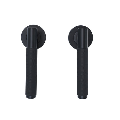Knurled Lever on Round Rose Door Handle Set - Matt Black