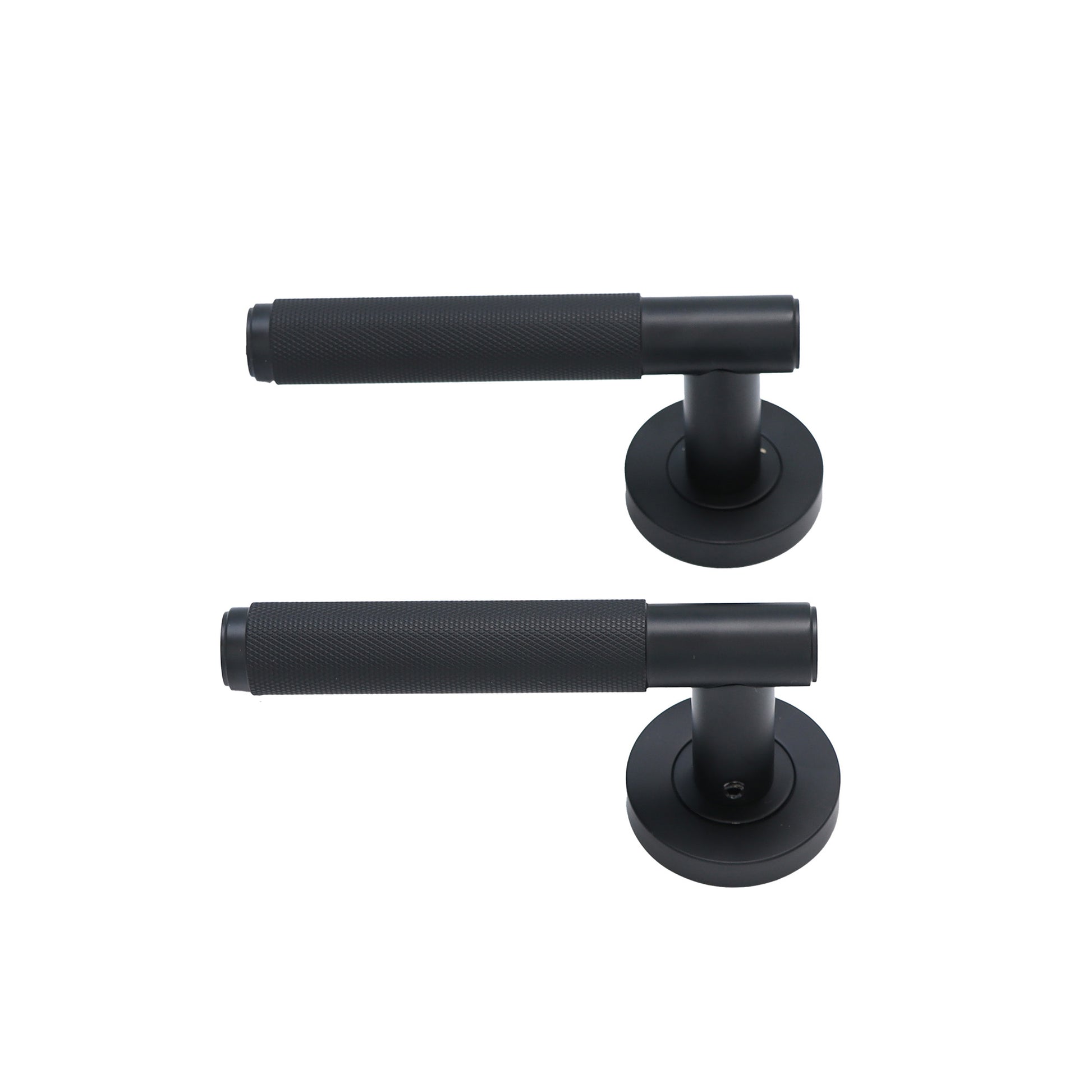 Knurled Lever on Round Rose Door Handle Set - Matt Black