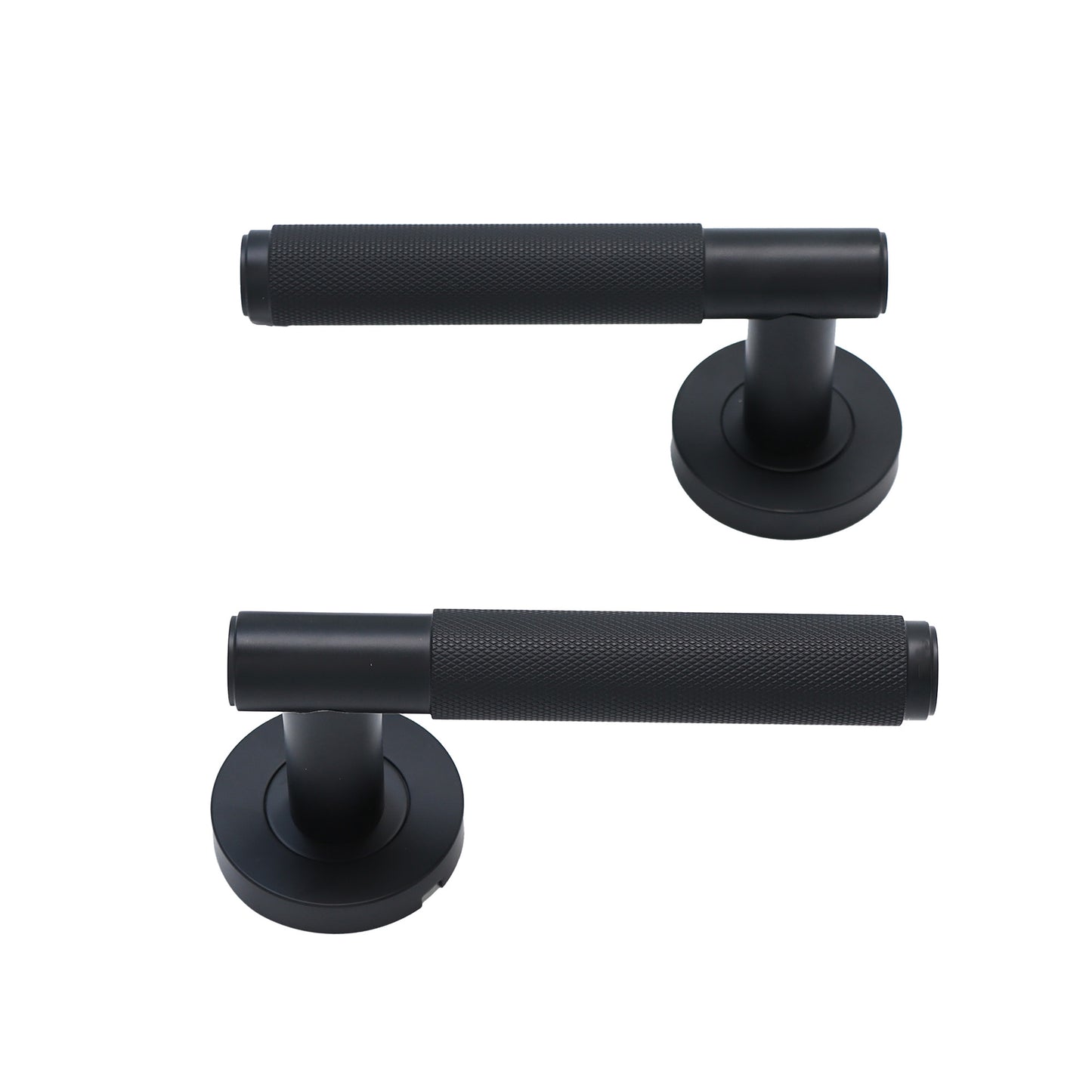 Knurled Lever on Round Rose Door Handle Set - Matt Black