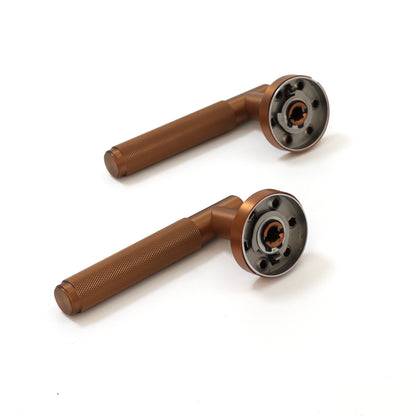 Knurled Lever on Round Rose Door Handle Set - Rose Gold