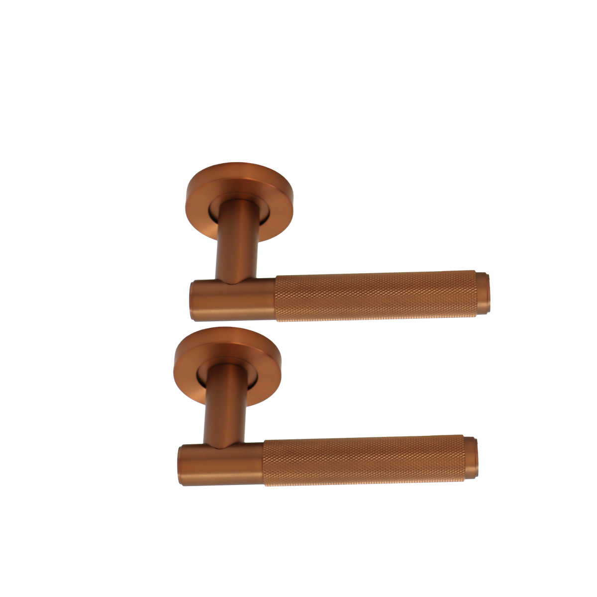Knurled Lever on Round Rose Door Handle Set - Rose Gold