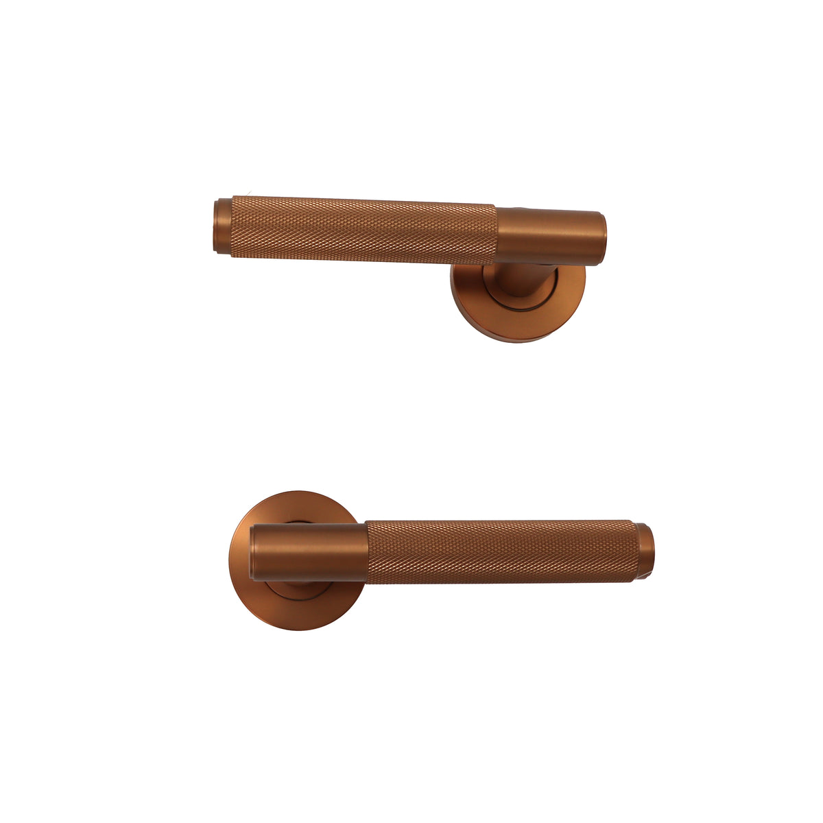 Knurled Lever on Round Rose Door Handle Set - Rose Gold