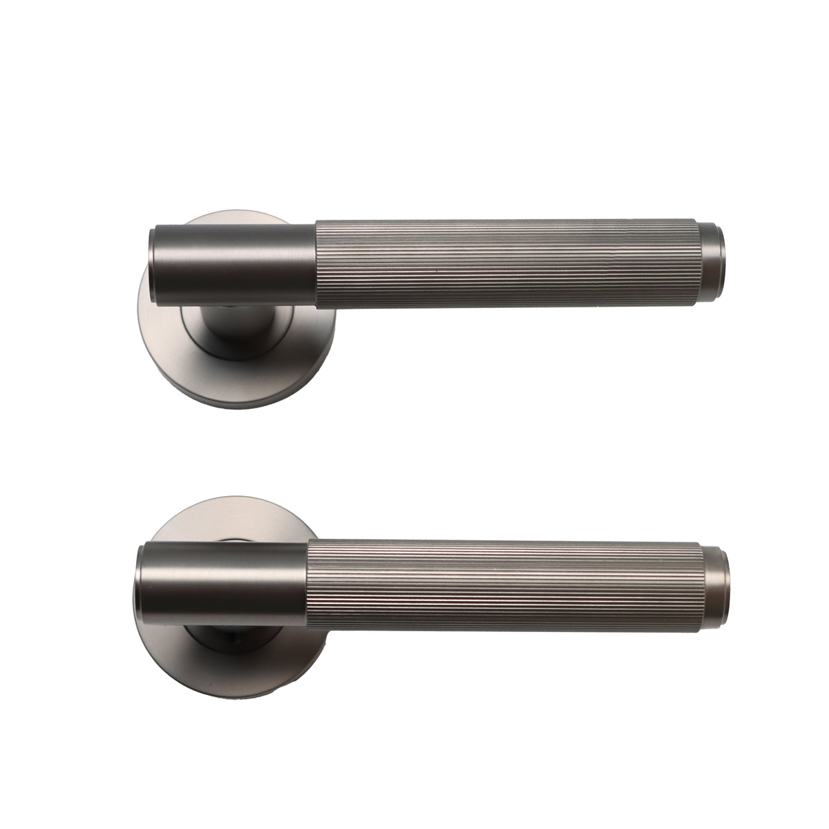 Fluted Lever on Round Rose Door Handle Set - Satin Stainless Steel