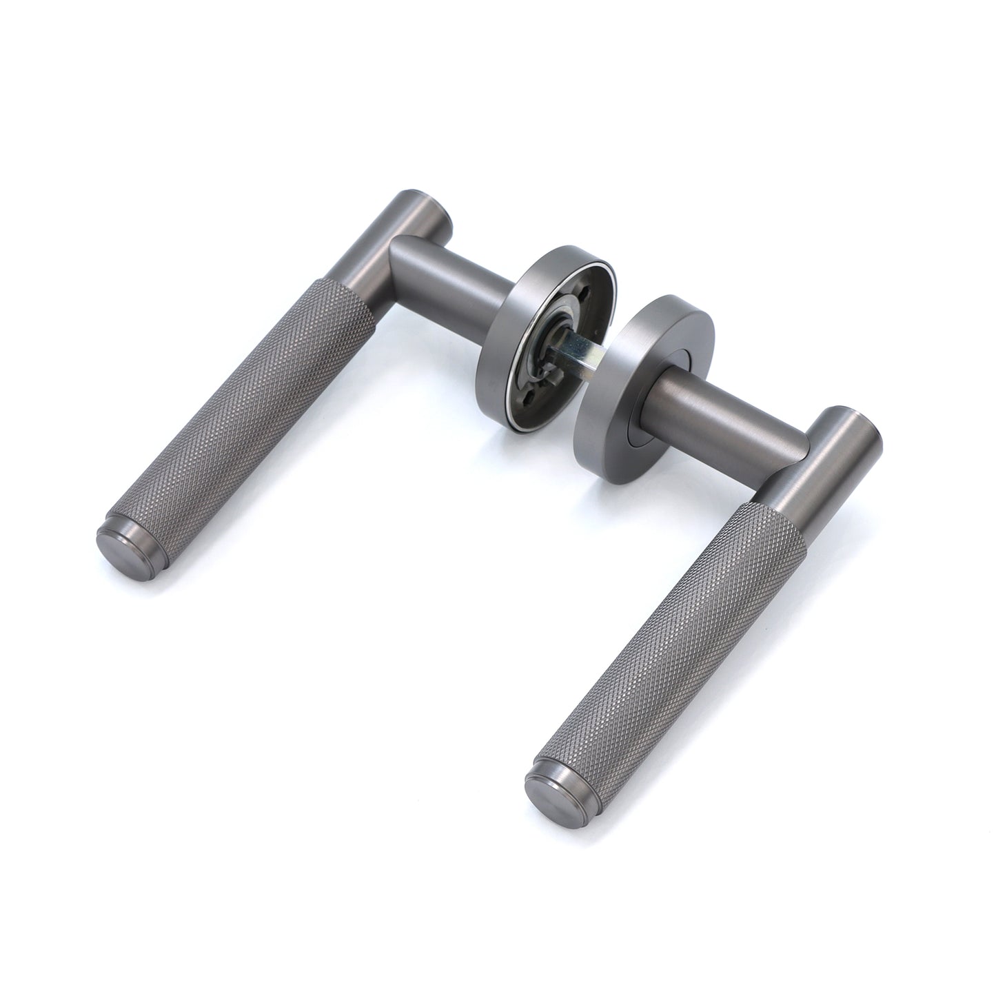Knurled Lever on Round Rose Door Handle Set - Gun Metal