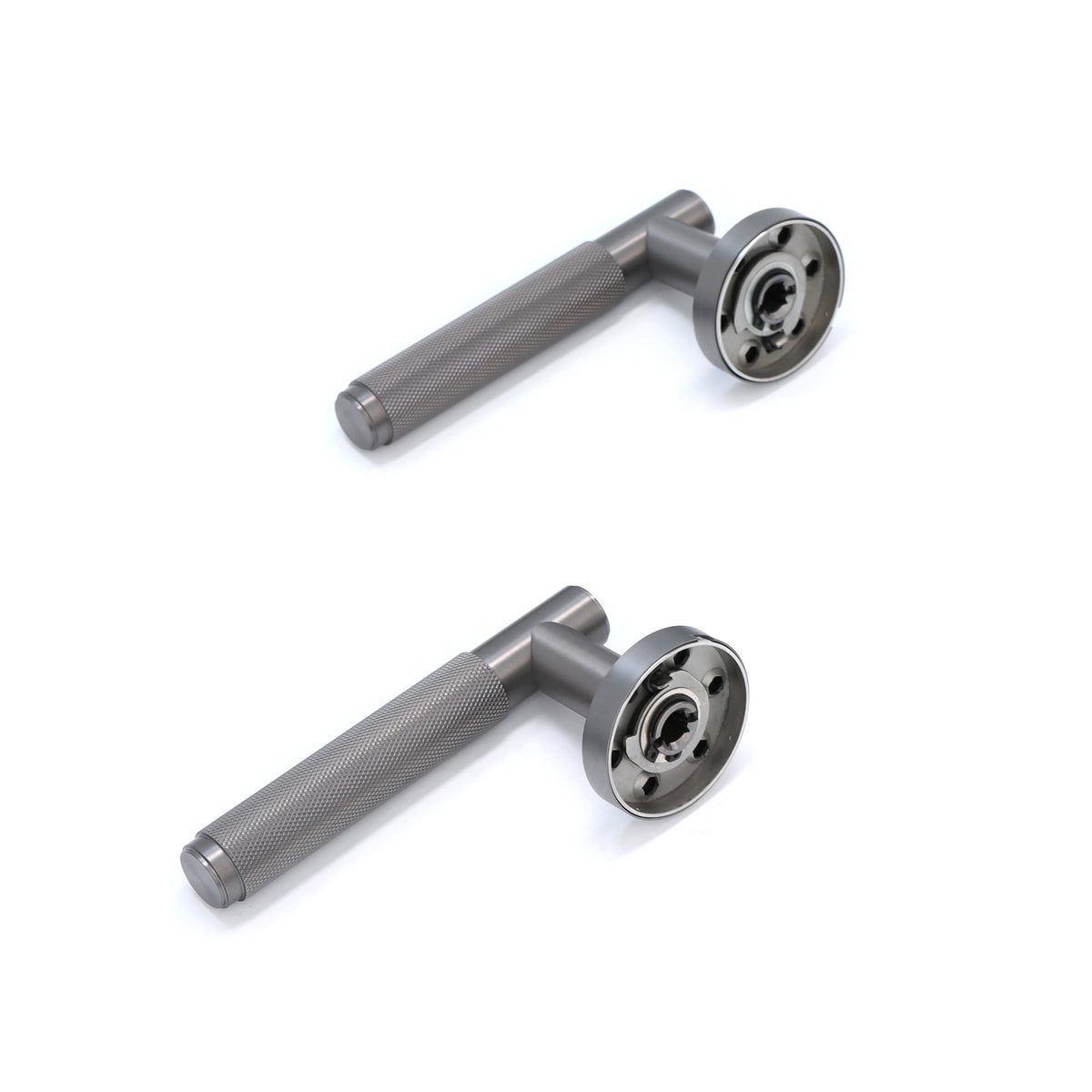 Knurled Lever on Round Rose Door Handle Set - Gun Metal