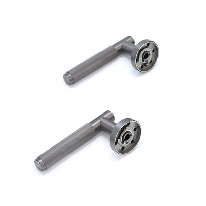Knurled Lever on Round Rose Door Handle Set - Gun Metal