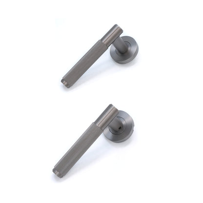 Knurled Lever on Round Rose Door Handle Set - Gun Metal
