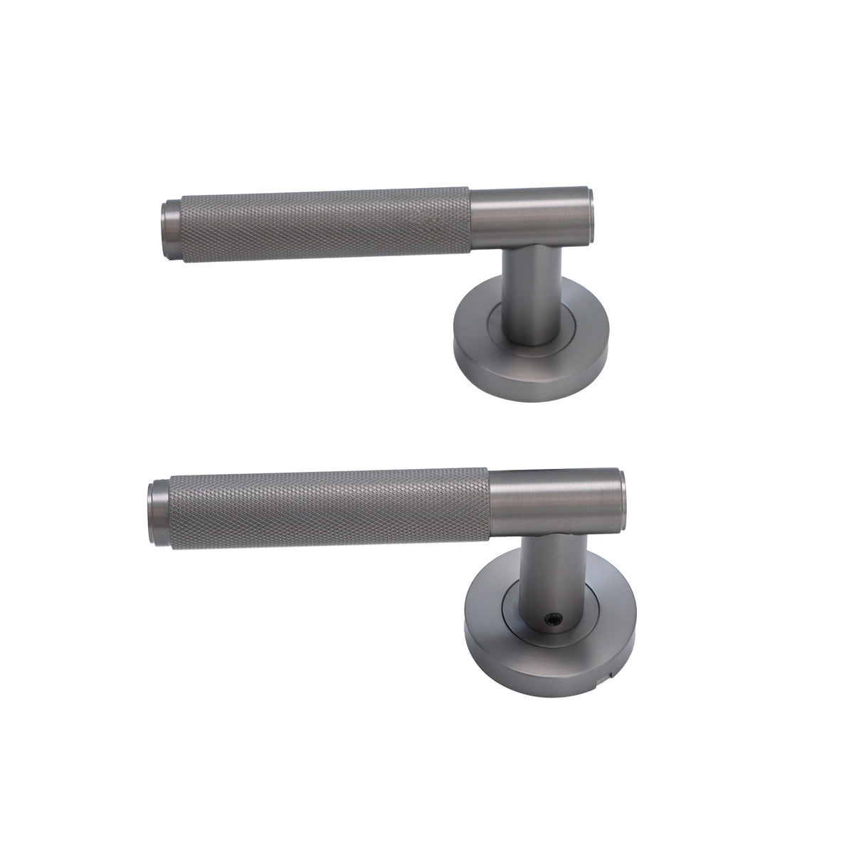 Knurled Lever on Round Rose Door Handle Set - Gun Metal