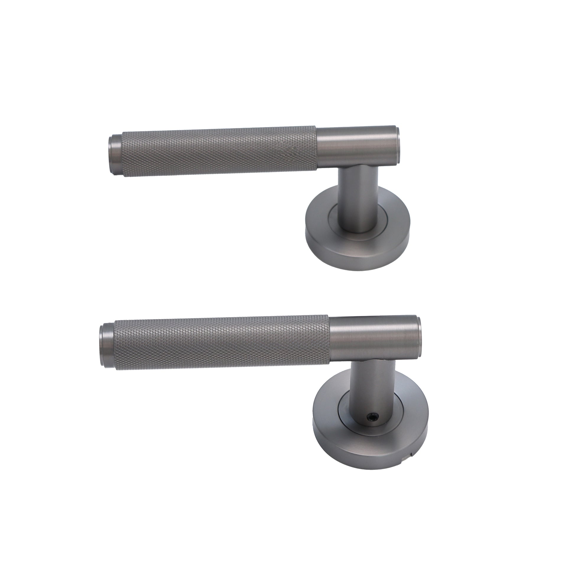 Knurled Lever on Round Rose Door Handle Set - Gun Metal