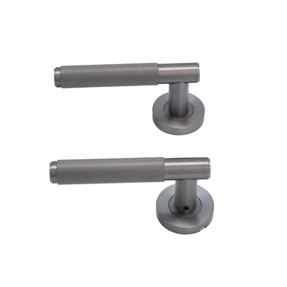 Knurled Lever on Round Rose Door Handle Set - Gun Metal
