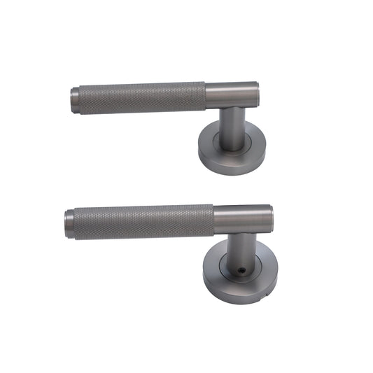 Knurled Lever on Round Rose Door Handle Set - Gun Metal