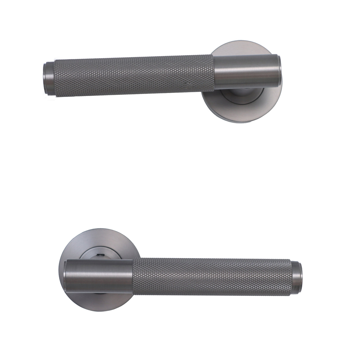 Knurled Lever on Round Rose Door Handle Set - Gun Metal