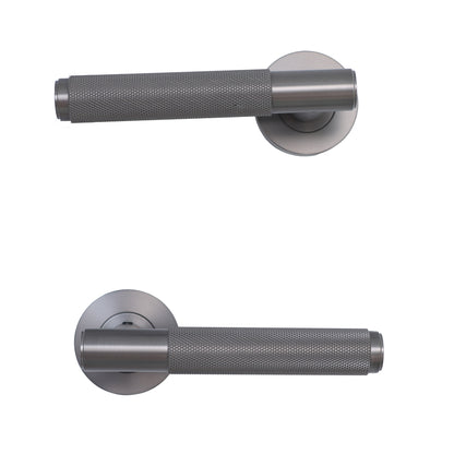 Knurled Lever on Round Rose Door Handle Set - Gun Metal