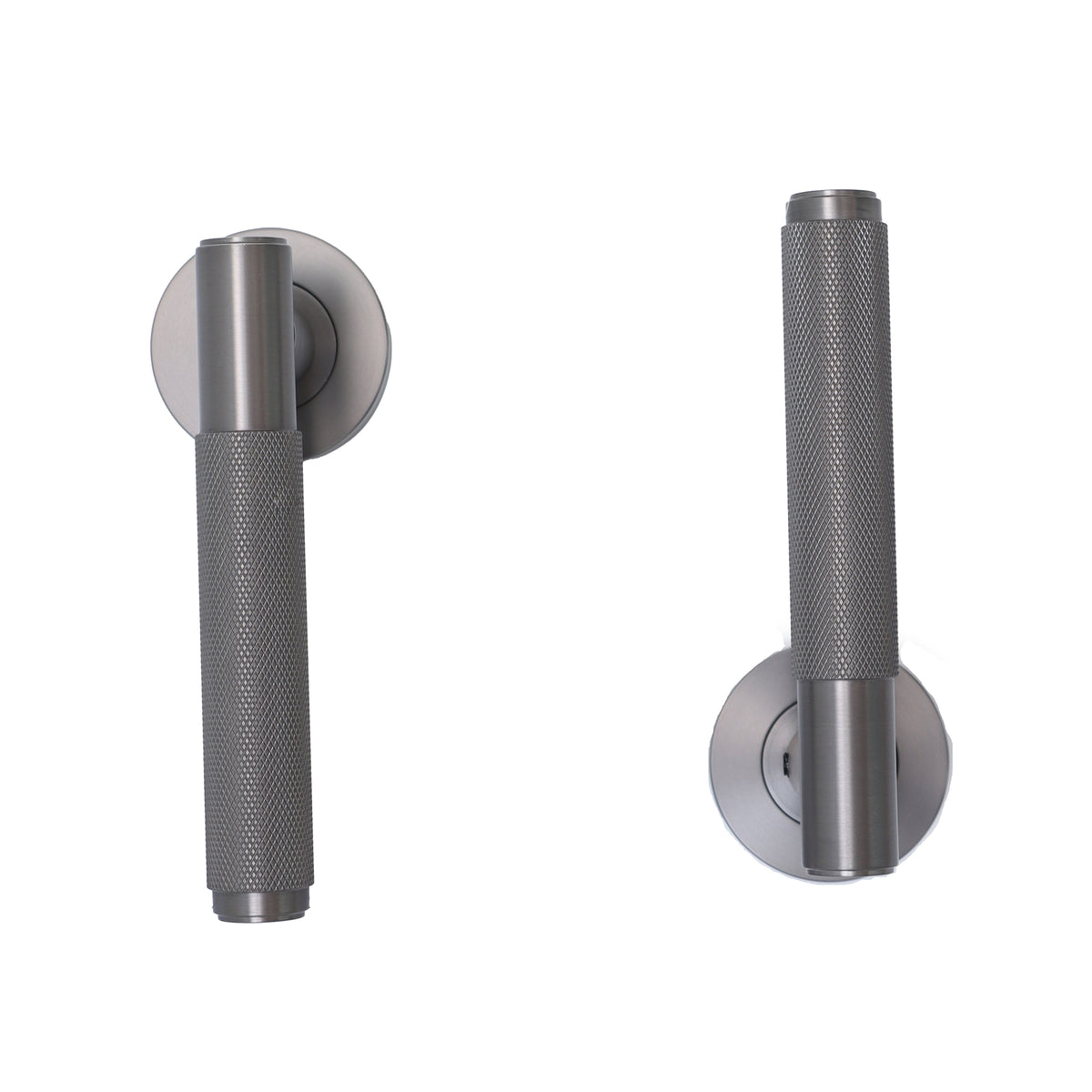 Knurled Lever on Round Rose Door Handle Set - Gun Metal