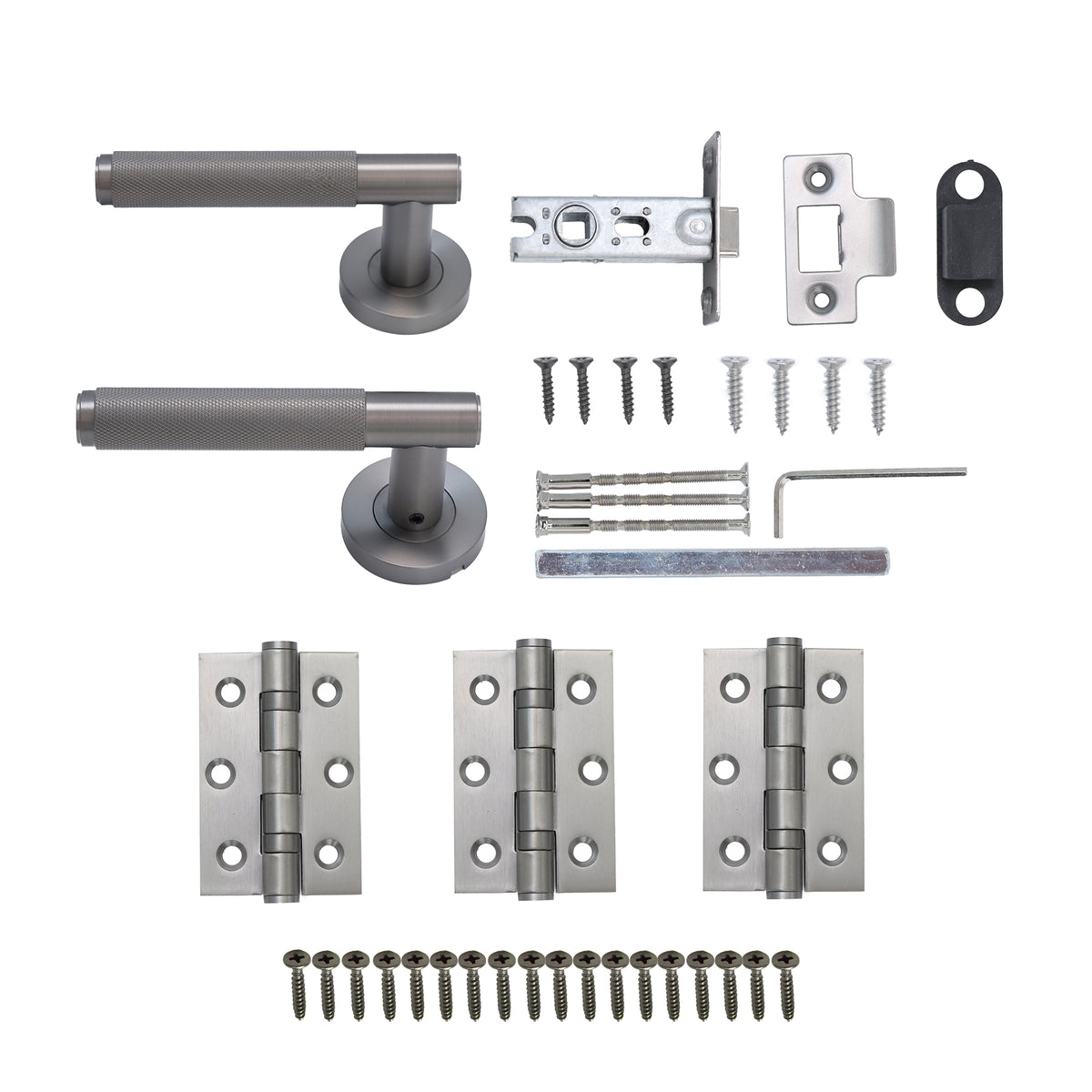 Knurled Lever on Round Rose Door Handle Set - Gun Metal