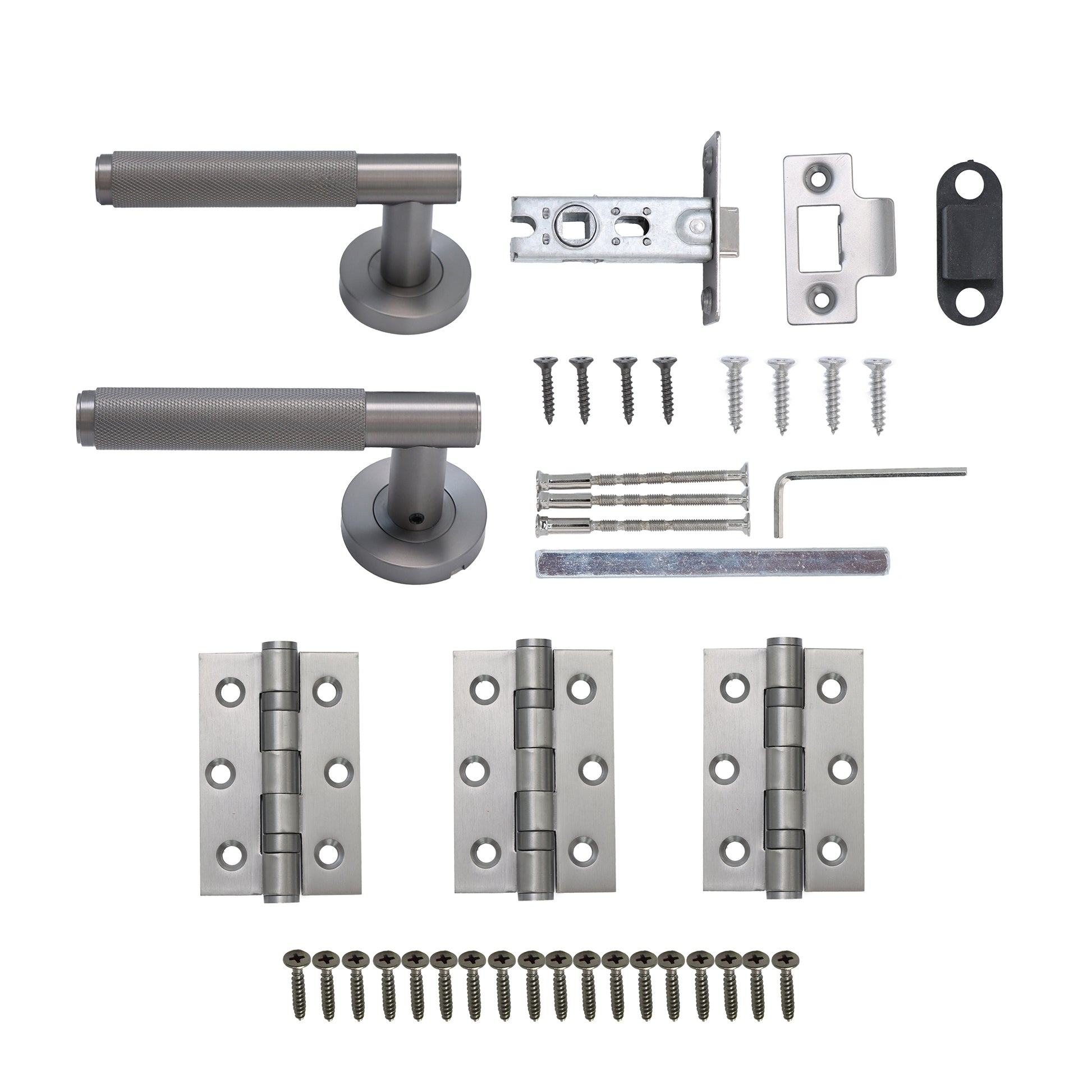 Knurled Lever on Round Rose Door Handle Set - Gun Metal