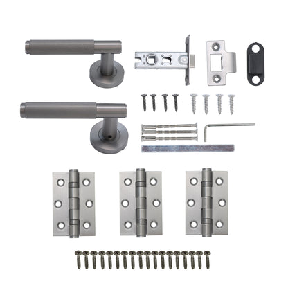 Knurled Lever on Round Rose Door Handle Set - Gun Metal