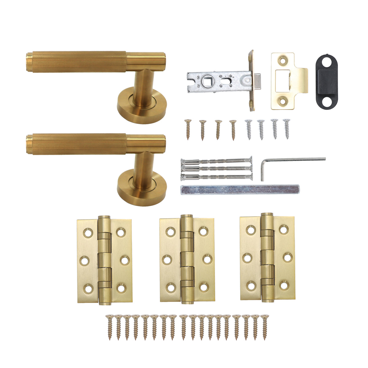 Fluted Lever on Round Rose Door Handle Set - Satin Gold