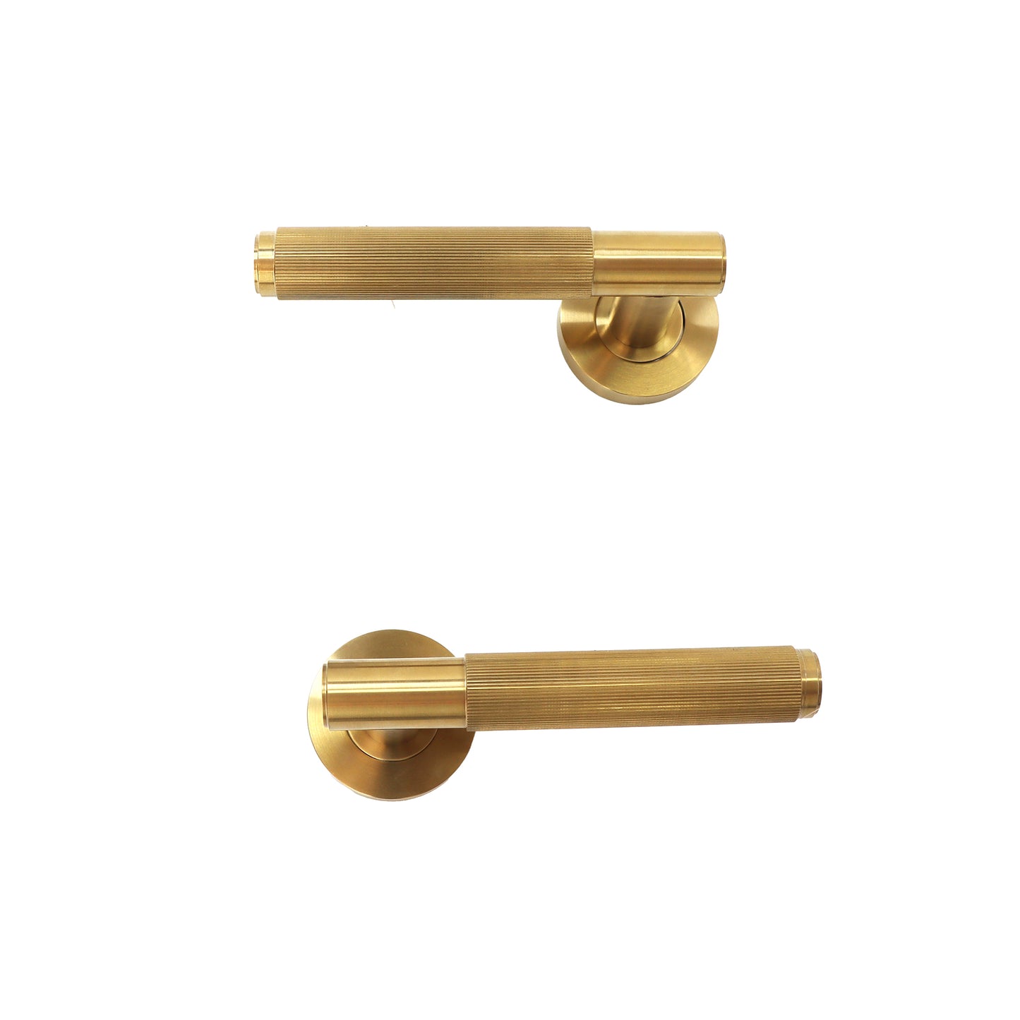 Fluted Lever on Round Rose Door Handle Set - Satin Gold