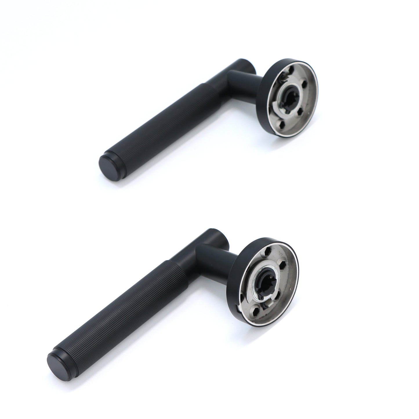 Fluted Lever on Round Rose Door Handle Set - Matt Black