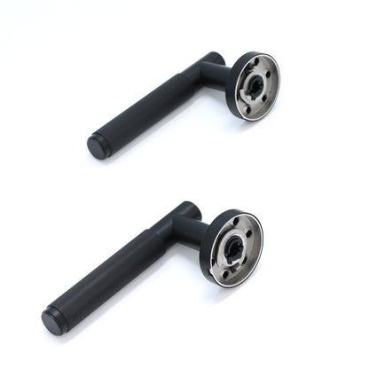 Fluted Lever on Round Rose Door Handle Set - Matt Black
