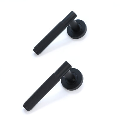 Fluted Lever on Round Rose Door Handle Set - Matt Black