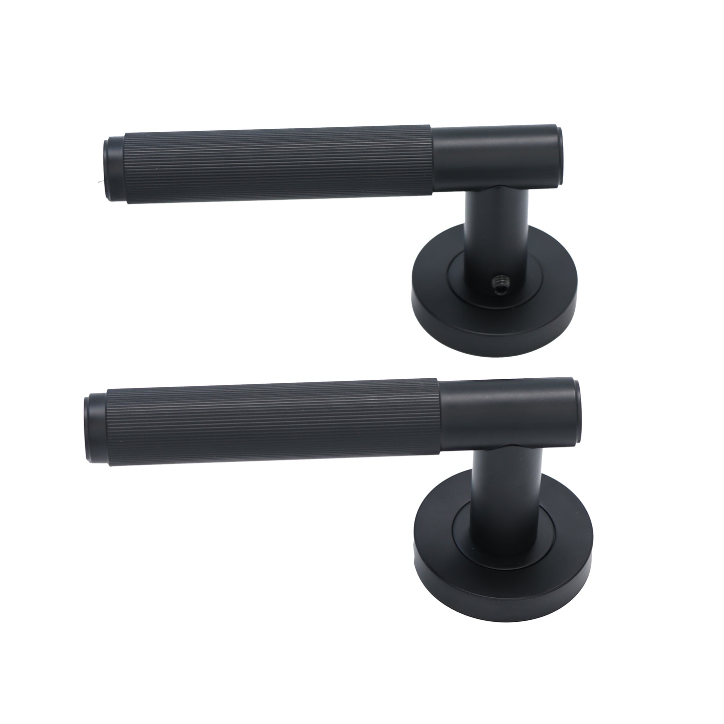 Fluted Lever on Round Rose Door Handle Set - Matt Black