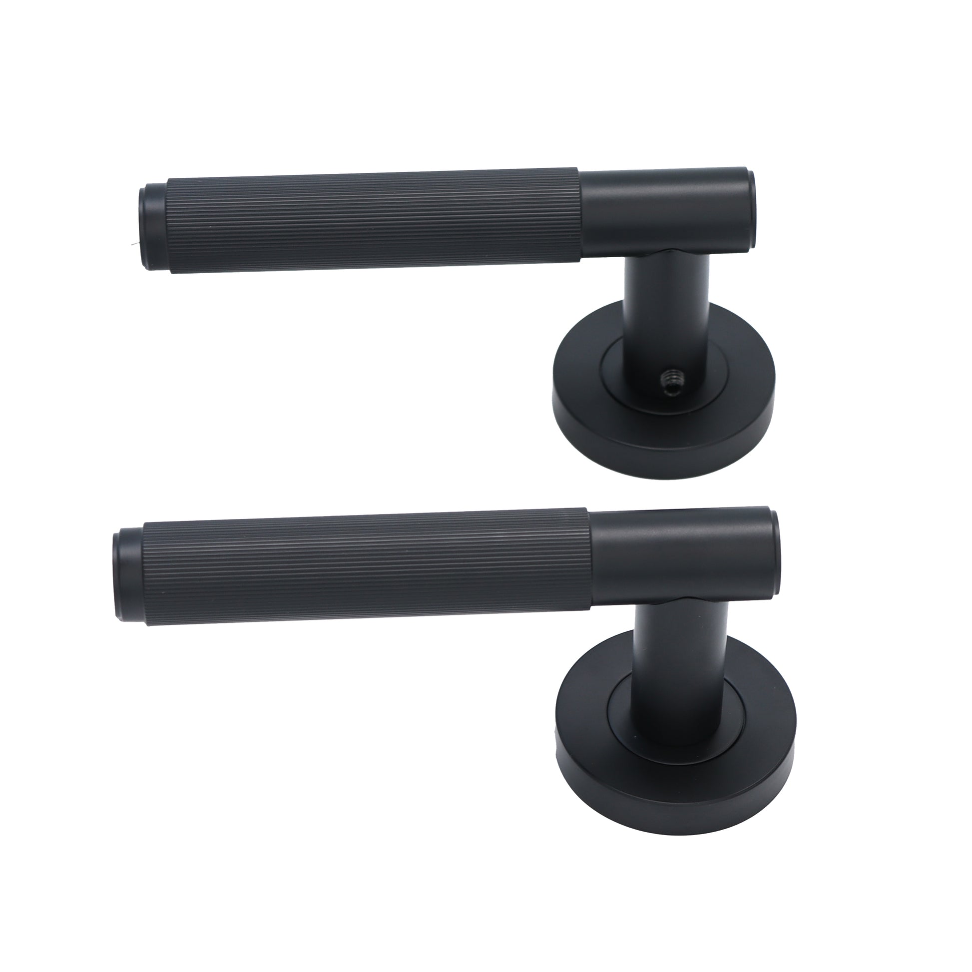 Fluted Lever on Round Rose Door Handle Set - Matt Black