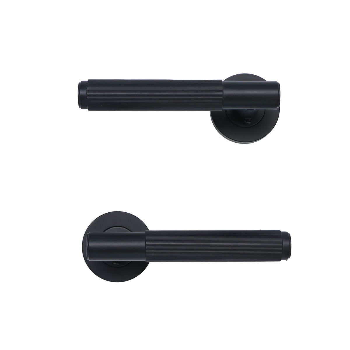 Fluted Lever on Round Rose Door Handle Set - Matt Black