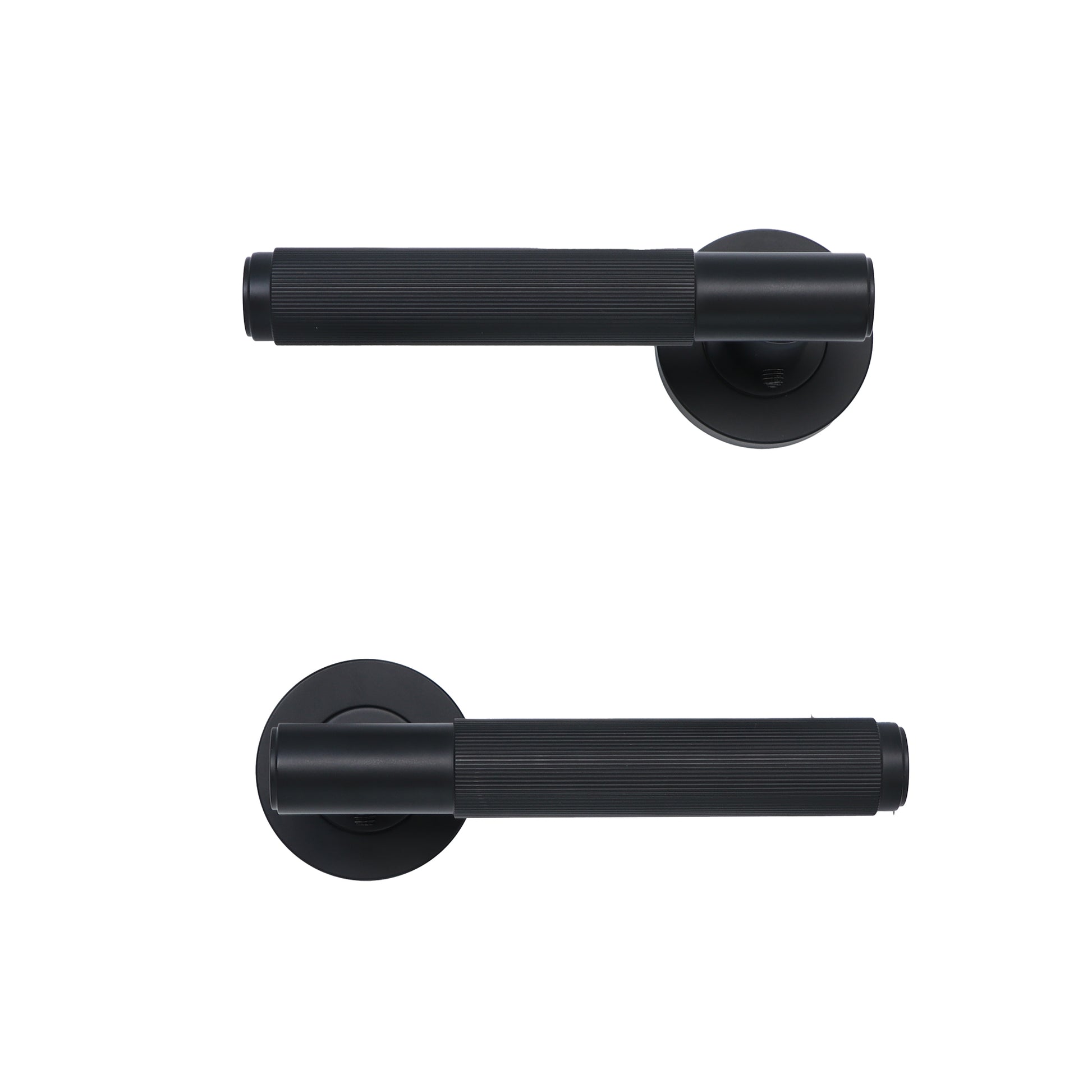 Fluted Lever on Round Rose Door Handle Set - Matt Black