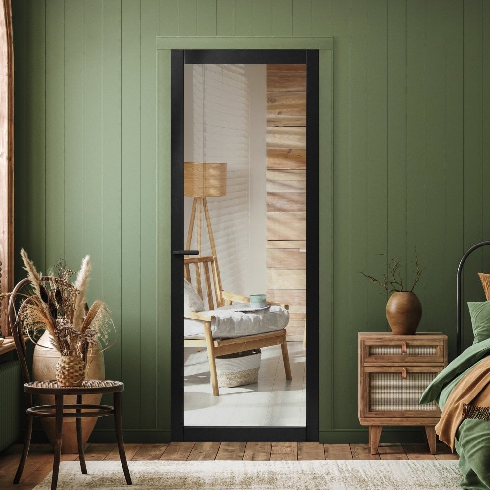 Jet Black Internal Fully Finished 1 Light Clear Glass Industrial Studio Door (124151)