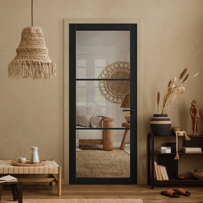 Jet Black Internal Fully Finished 3 Light Clear Glass Industrial Studio Door (124154)