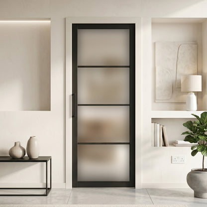 Jet Black Internal Fully Finished Industrial Studio 4 Light Obscure Glass Made-to-Measure Door (120540)