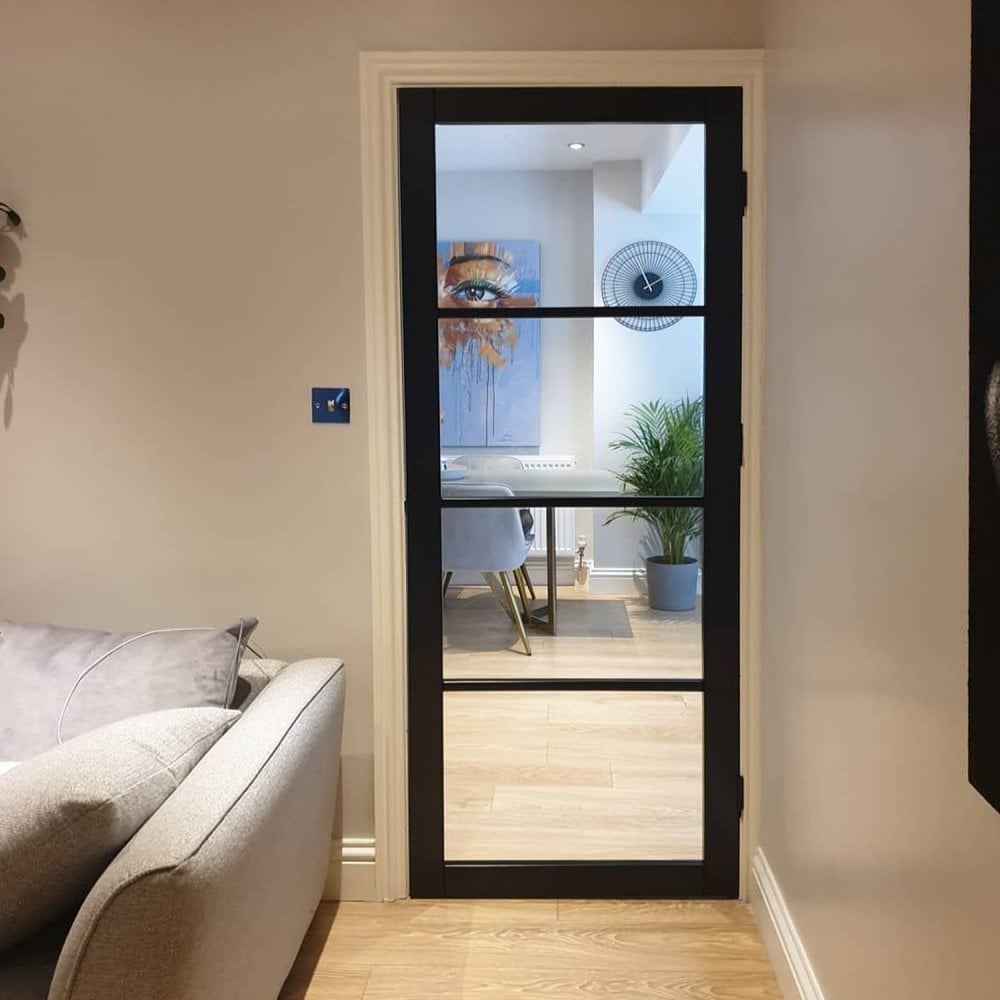 Jet Black Internal Fully Finished 4 Light Clear Glass Industrial Studio Door (124159)