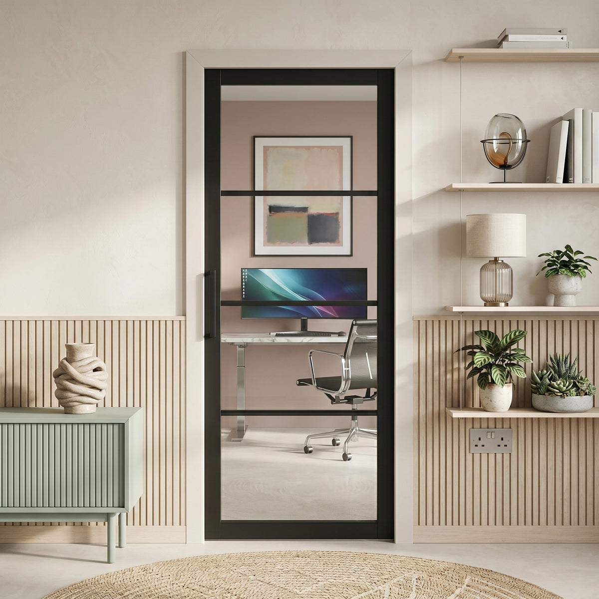 Jet Black Internal Fully Finished 4 Light Clear Glass Industrial Studio Door