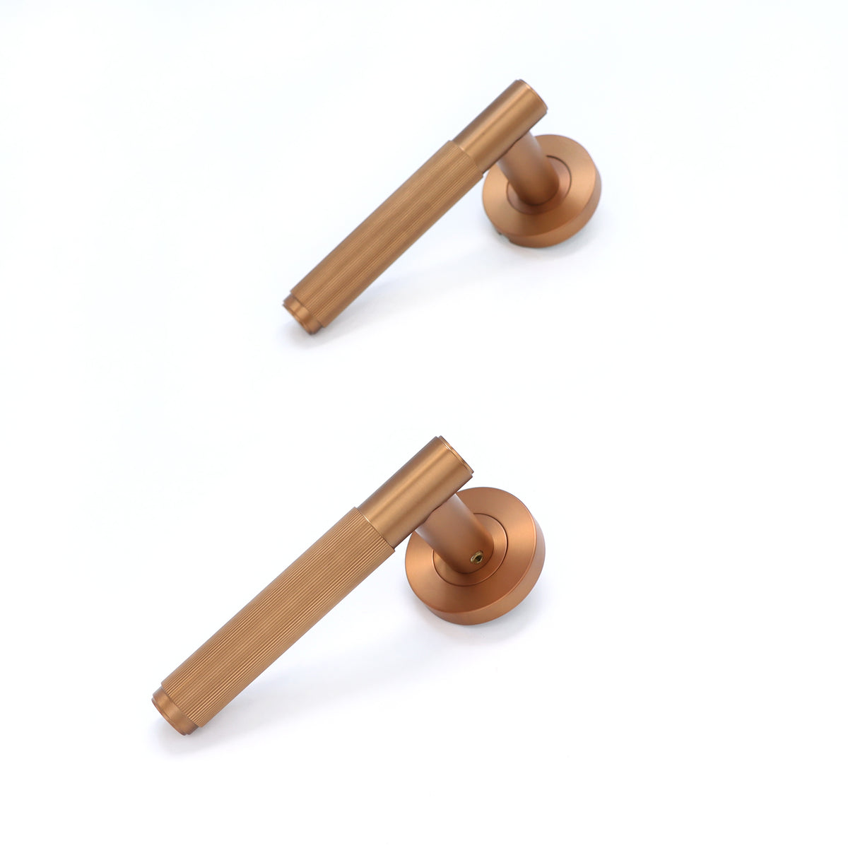 Fluted Lever on Round Rose Door Handle Set - Rose Gold