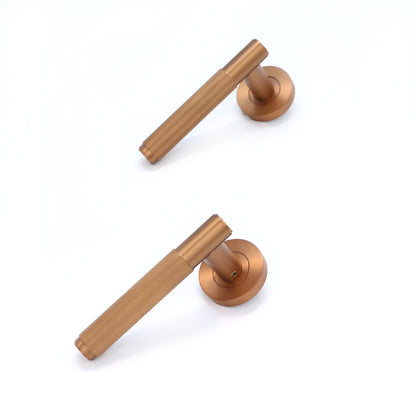 Fluted Lever on Round Rose Door Handle Set - Rose Gold