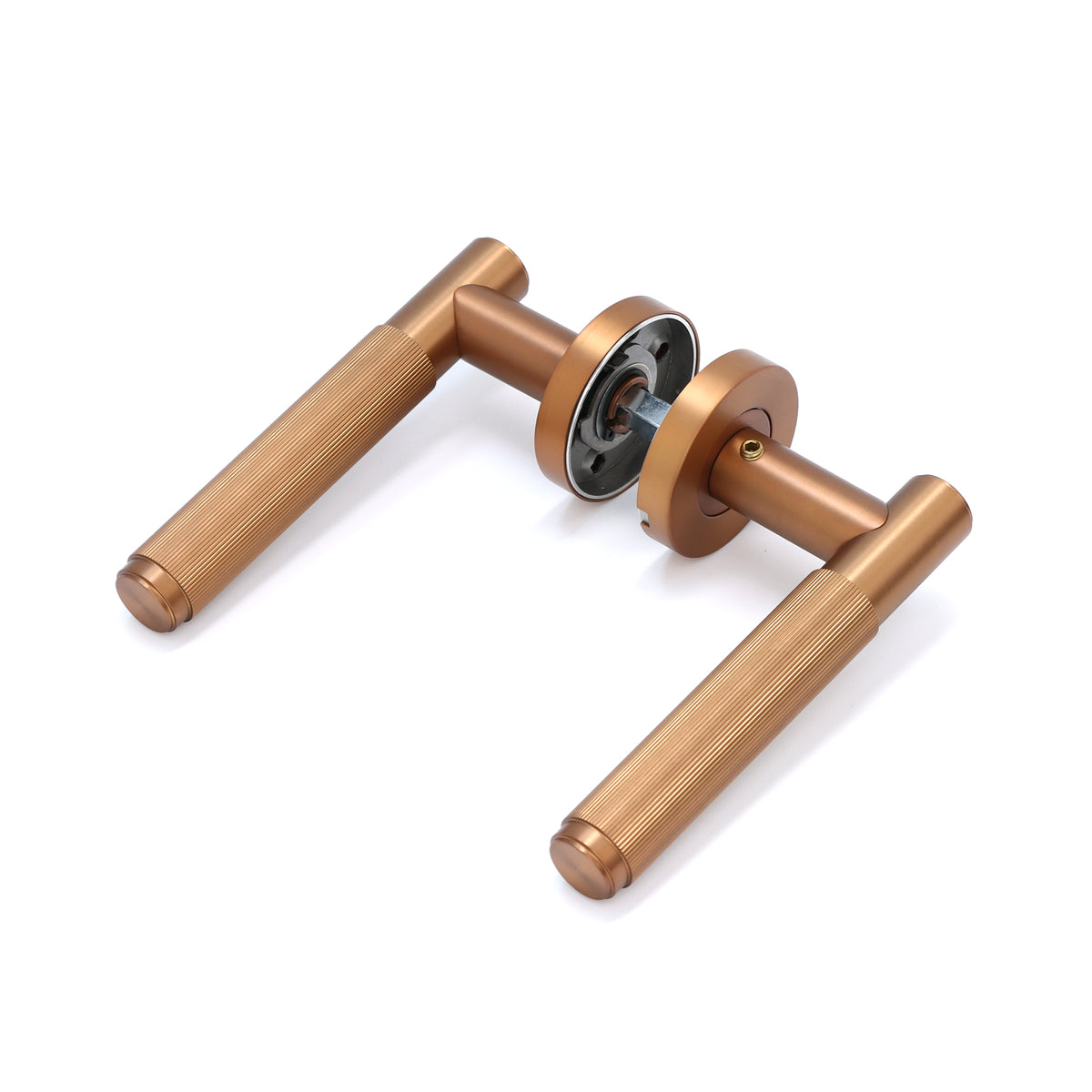 Fluted Lever on Round Rose Door Handle Set - Rose Gold