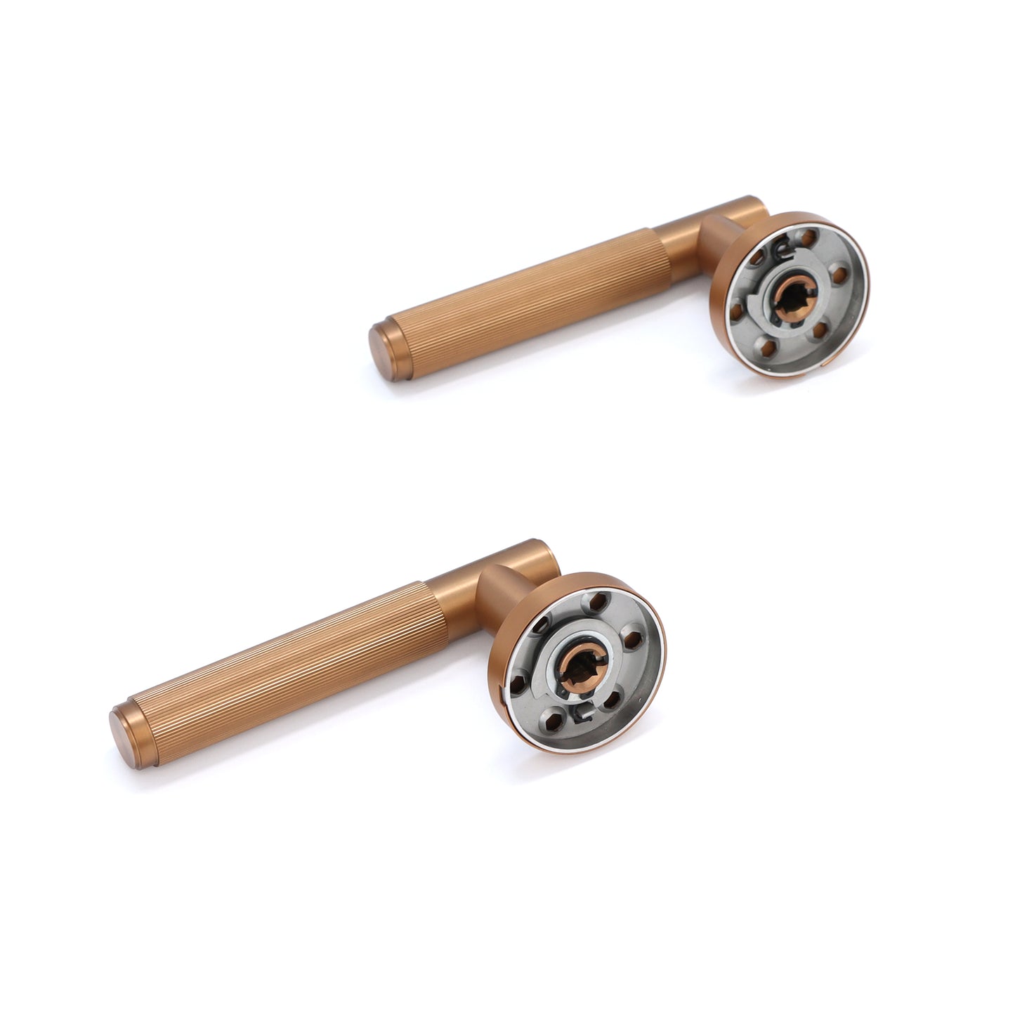 Fluted Lever on Round Rose Door Handle Set - Rose Gold