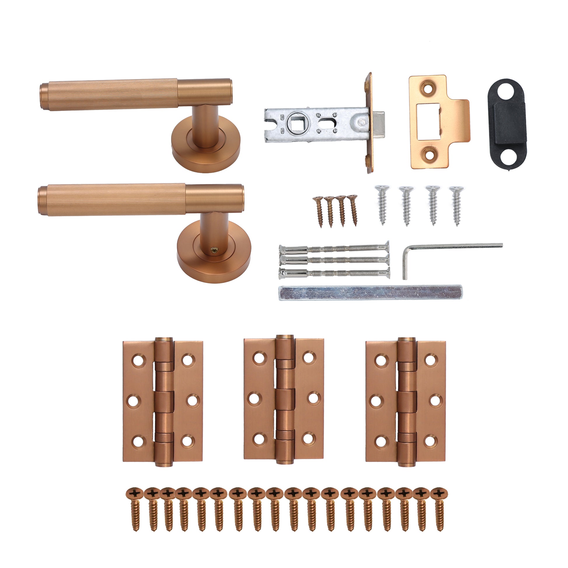 Fluted Lever on Round Rose Door Handle Set - Rose Gold