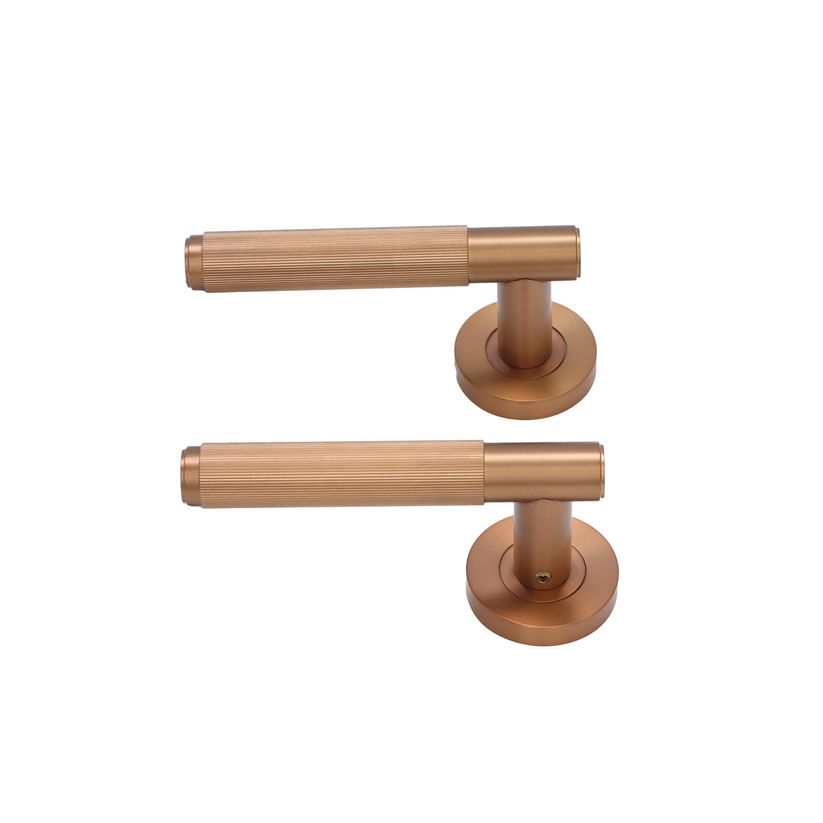 Fluted Lever on Round Rose Door Handle Set - Rose Gold