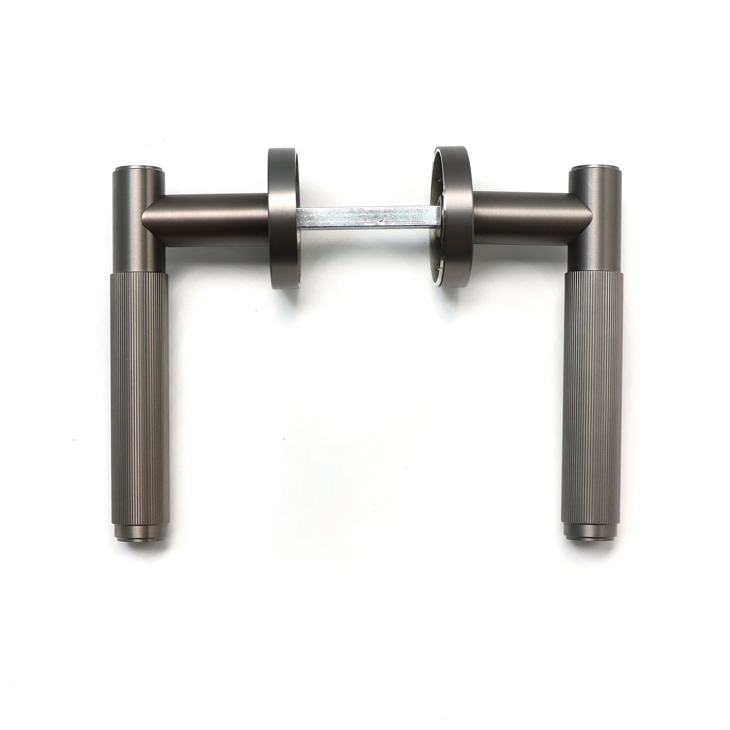 Fluted Lever on Round Rose Door Handle Set - Gun Metal