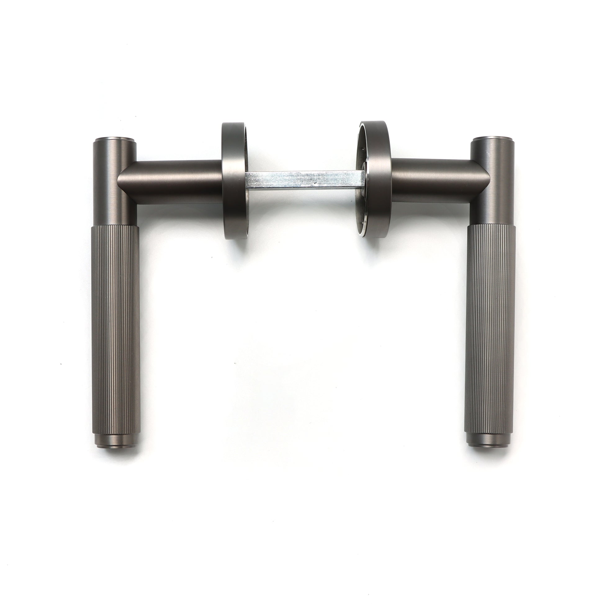 Fluted Lever on Round Rose Door Handle Set - Gun Metal